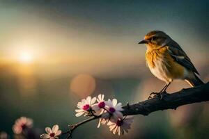 photo wallpaper the sun, bird, flowers, sunset, bird, bird, bird, bird,. AI-Generated