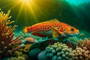 photo wallpaper fish, coral, the sun, the sea, the ocean, the sun, the. AI-Generated