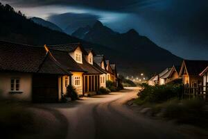 un largo exposición foto de un pueblo a noche. generado por ai