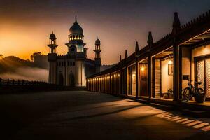 the sun rises over a mosque in the morning. AI-Generated photo