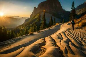 the sun rises over the mountains in the background. AI-Generated photo
