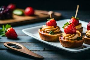 mini peanut butter cups with strawberries on top. AI-Generated photo