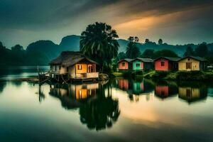 casas en el agua en Vietnam. generado por ai foto