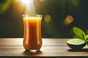 a glass of juice with a slice of kiwi. AI-Generated photo