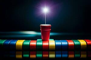 a red cup with a light on top of it. AI-Generated photo