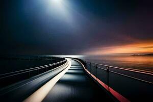 a long exposure photo of a bridge over the ocean. AI-Generated