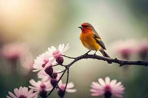 photo wallpaper bird, flowers, spring, bird, bird, bird, bird, bird, bird. AI-Generated