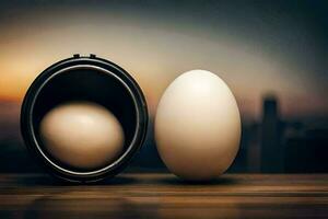 dos huevos son sentado en un envase. generado por ai foto