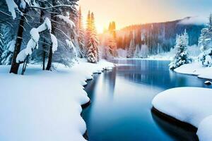 a river in the snow. AI-Generated photo