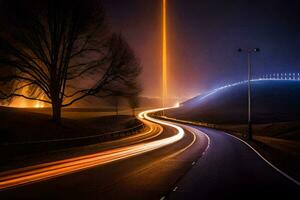 un largo exposición foto de un autopista a noche. generado por ai