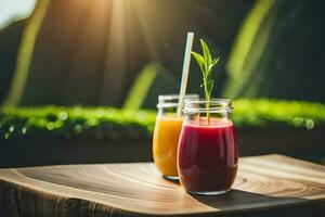 dos lentes de jugo en un mesa. generado por ai foto