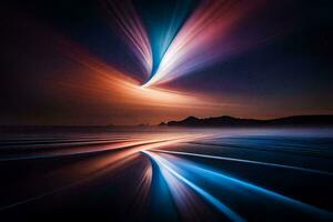 the light trails of a rainbow are seen in the sky. AI-Generated photo