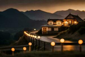 photo wallpaper the sky, road, house, mountains, light, the road, the road h. AI-Generated
