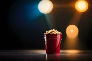 popcorn in a red bucket. AI-Generated photo