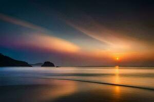 el Dom conjuntos terminado el Oceano en esta largo exposición fotografía. generado por ai foto