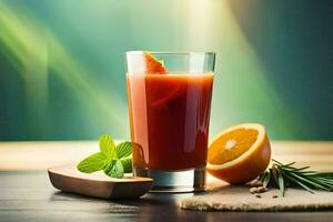 a glass of juice with an orange slice and herbs. AI-Generated photo