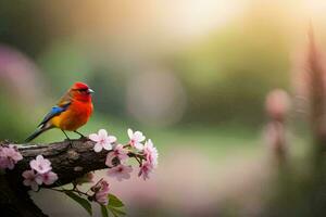 photo wallpaper bird, the sun, flowers, spring, the bird, the bird, the bird. AI-Generated