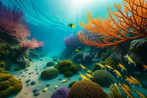 underwater scene with coral reefs and fish. AI-Generated photo