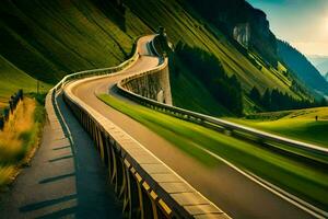 photo wallpaper road, the sun, mountains, road, road, road, road, road,. AI-Generated