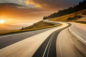 un devanado la carretera con el Dom ajuste detrás él. generado por ai foto