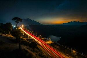 a long exposure photo of a highway at night. AI-Generated