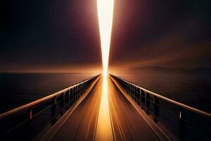 a long bridge with a light beam coming out of it. AI-Generated photo