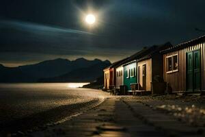 photo wallpaper the moon, night, the sea, houses, the beach, the moon, the. AI-Generated