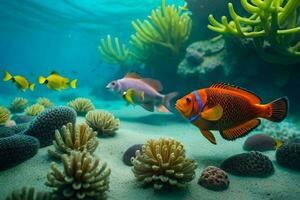 photo wallpaper sea, coral, fish, the ocean, coral reef, fish, the ocean,. AI-Generated