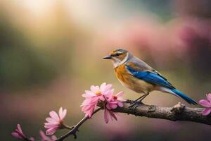 photo wallpaper the bird, flowers, spring, the bird, flowers, the bird, flowers,. AI-Generated