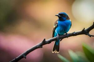 a blue bird sitting on a branch. AI-Generated photo