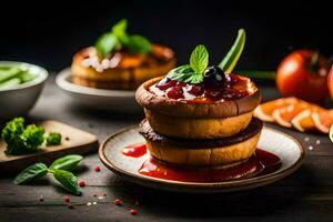 food on a plate with vegetables and sauce. AI-Generated photo