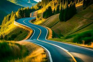 un devanado la carretera en el montañas. generado por ai foto