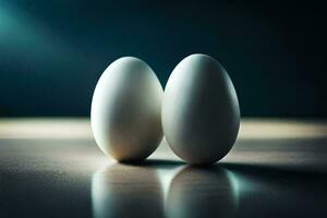 two white eggs on a table. AI-Generated photo