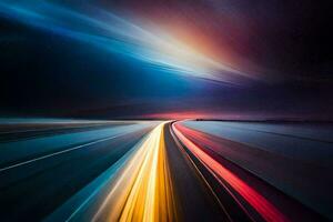 a long exposure photograph of a highway at night. AI-Generated photo