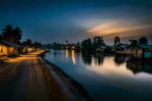 un largo exposición fotografía de un río a noche. generado por ai foto