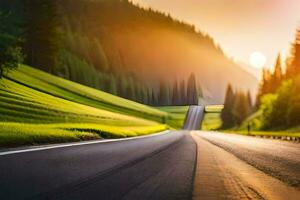 un la carretera en el montañas con el Dom ajuste. generado por ai foto