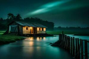 el casa en el noche. generado por ai foto