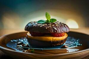 a chocolate covered strawberry sandwich on a plate. AI-Generated photo