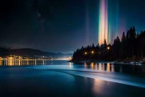 the aurora borealis over the water. AI-Generated photo