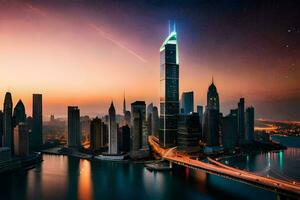 the city skyline at night in dubai. AI-Generated photo