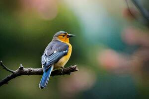 a bird sitting on a branch in the forest. AI-Generated photo