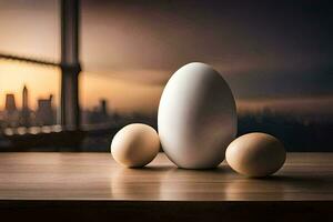 eggs and a cityscape. AI-Generated photo