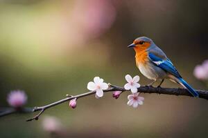 photo wallpaper spring, bird, the tree, the flowers, the bird, the bird, the. AI-Generated