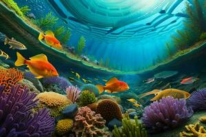 underwater scene with colorful fish and coral. AI-Generated photo