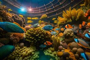 an aquarium with many different types of fish. AI-Generated photo