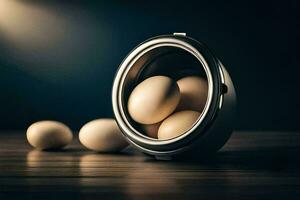 eggs in a bowl on a table. AI-Generated photo