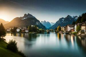 photo wallpaper the sky, mountains, water, lake, switzerland, lake, switzerland,. AI-Generated