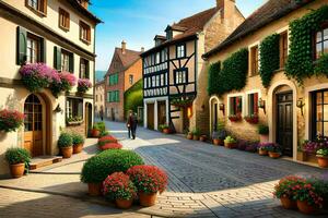 un calle en el francés pueblo de persona. generado por ai foto