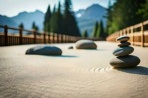 un zen jardín en el montañas. generado por ai foto