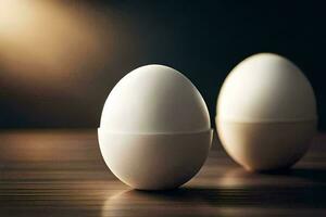 two white eggs on a table. AI-Generated photo